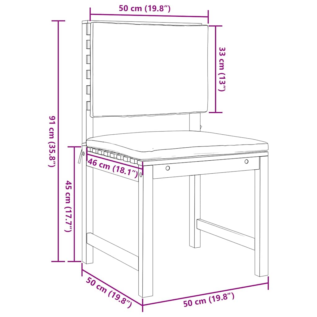 3-teiliges Garten-Bistro-Set mit Kissen aus massivem Akazienholz